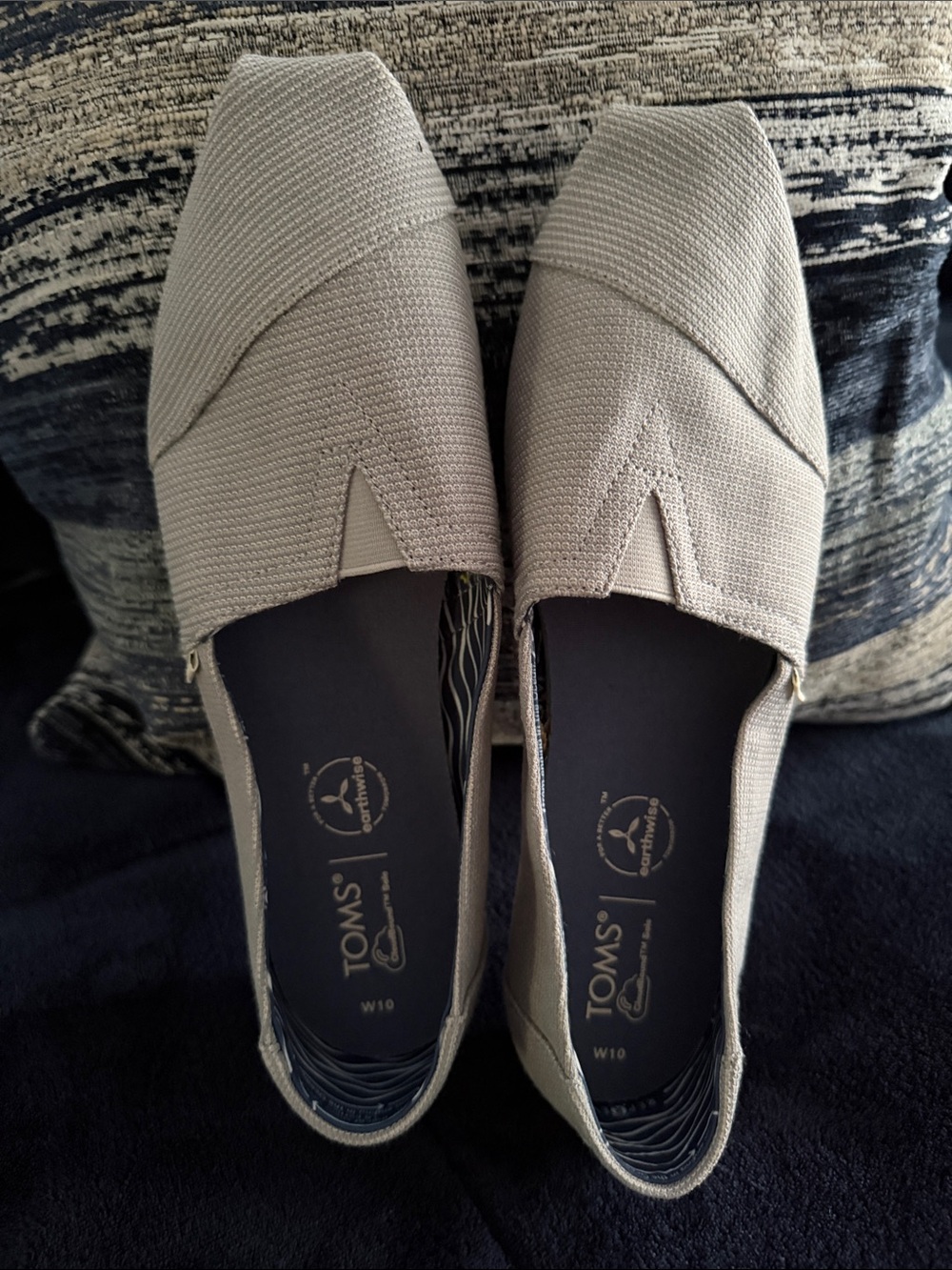TOMS Canvas Slip-On Flats in Light Gray with Navy Insoles